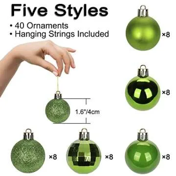 1.57" Green Christmas Balls Ornaments 40 Pcs Shatterproof Christmas Ornaments Set Small Light Green Ornaments for Christmas Tree Halloween Holiday Party