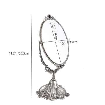 Feyarl Small Vintage Makeup Mirror Floral Tabletop Oval Vanity Mirror with Stand Dressing Room Swive...