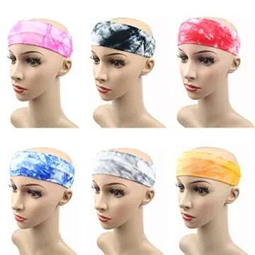 12 Pack Cotton Headbands by Teemico - Tie Dye Headbands Cotton Stretch Headbands Elastic Yoga Hairband for Teens Girls Women Exercise Running Sports Hair Wrap Accessories
