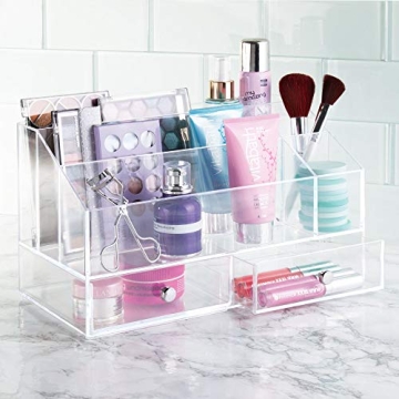 iDesign Plastic Tiered Divided Cosmetic Organizer with Drawers for Storage of Makeup, and Accessories on Vanity, Countertop, or Cabinet, 12.97" x 6.96" x 8.25" - Clear