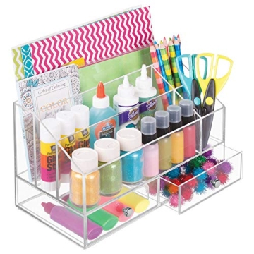 iDesign Plastic Tiered Divided Cosmetic Organizer with Drawers for Storage of Makeup, and Accessories on Vanity, Countertop, or Cabinet, 12.97" x 6.96" x 8.25" - Clear