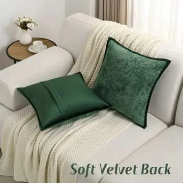 FUTEI Dark Green Chenille Throw Pillow Covers 18x18 Inch Set of 2,Soft Velvet Cushion Case,Home Decor for Couch Bed Living Room