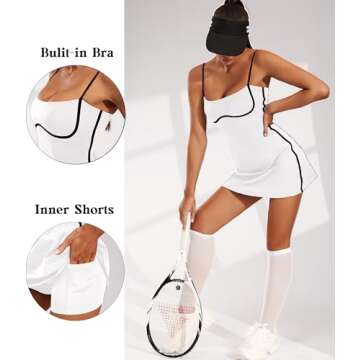 Stylish Workout Tennis Dress with Built-in Bra & Shorts for Women