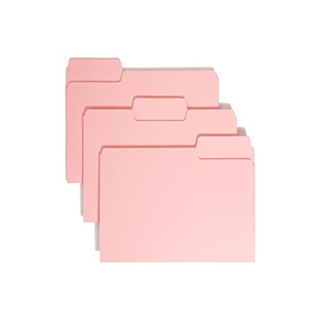 Smead 100 Count Standard Pink File Folders with Tabs