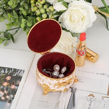 Hipiwe Vintage Round Jewelry Box Gold Metal Storage Gift for Women