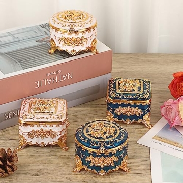 Hipiwe Vintage Round Jewelry Box Gold Metal Storage Gift for Women