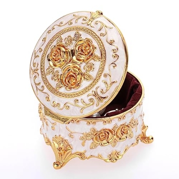 Hipiwe Vintage Round Jewelry Box Gold Metal Storage Gift for Women