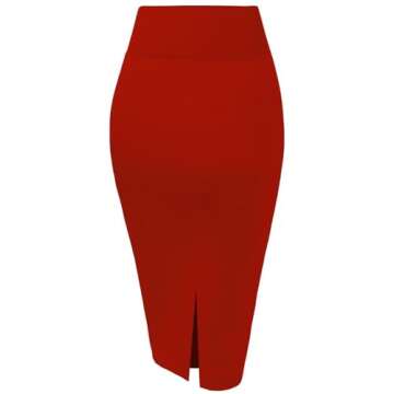 Hybrid & Company Women's Premium Nylon Ponte Stretch High Waist Pencil Suit Skirt Below Knee KSK45002 1073T RED M