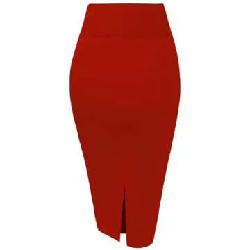 Hybrid & Company Women's Premium Nylon Ponte Stretch High Waist Pencil Suit Skirt Below Knee KSK45002 1073T RED M
