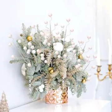 Hiboom 30 Pcs Glitter Ball Picks 14 Inch Artificial Flowers for Centerpieces Curly Spray Ball Sticks Floral Picks for Holiday Wedding Vase Fillers Xmas Tree Topper DIY Wreath Crafts Decor(White)