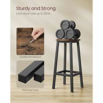 VASAGLE Bar Stools, Set of 2 Bar Chairs, Steel Frame, 25.2 Inch Tall, for Kitchen Dining, Easy Assembly, Industrial Design, Rustic Brown and Black ULBC32X
