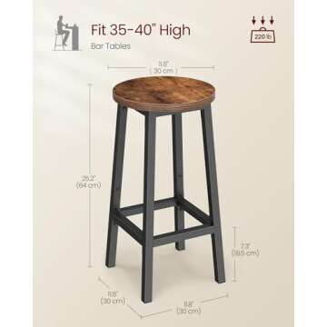 VASAGLE Bar Stools, Set of 2 Bar Chairs, Steel Frame, 25.2 Inch Tall, for Kitchen Dining, Easy Assembly, Industrial Design, Rustic Brown and Black ULBC32X