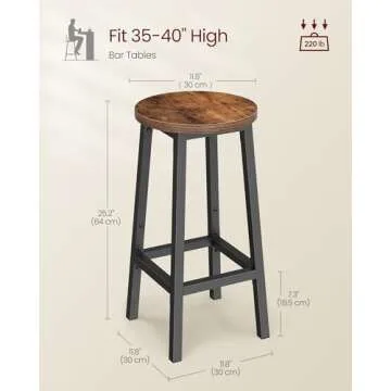 VASAGLE Bar Stools, Set of 2 Bar Chairs, Steel Frame, 25.2 Inch Tall, for Kitchen Dining, Easy Assembly, Industrial Design, Rustic Brown and Black ULBC32X