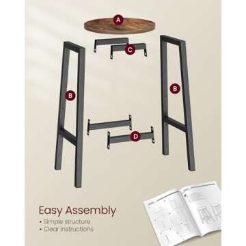 VASAGLE Bar Stools, Set of 2 Bar Chairs, Steel Frame, 25.2 Inch Tall, for Kitchen Dining, Easy Assembly, Industrial Design, Rustic Brown and Black ULBC32X