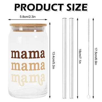 Boho Mama Drinking Glasses Set for Mother Gifts 16oz