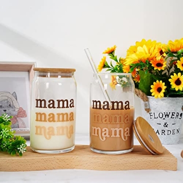Boho Mama Drinking Glasses Set for Mother Gifts 16oz