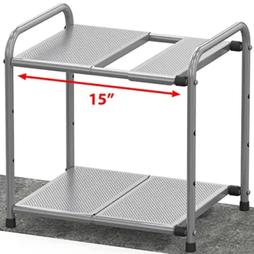 Simple Houseware Under Sink 2 Tier Expandable Heavy Duty Metal Shelf Organizer Rack, Silver (Expand from 15 to 25 inches)
