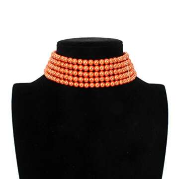 KOSMOS-LI 5 Layer Faux Orange Pearl Strand Choker Necklace for Women Jewelry