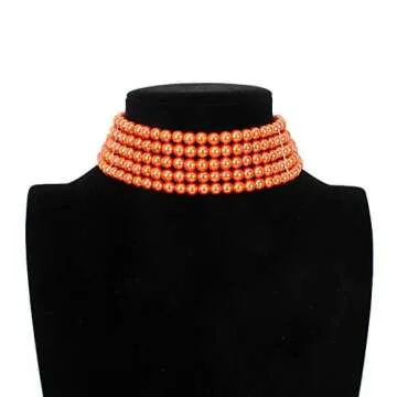 KOSMOS-LI 5 Layer Faux Orange Pearl Strand Choker Necklace for Women Jewelry