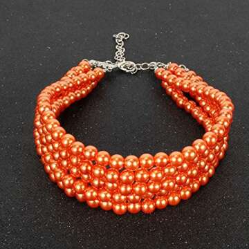 KOSMOS-LI 5 Layer Faux Orange Pearl Strand Choker Necklace for Women Jewelry