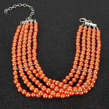 KOSMOS-LI 5 Layer Faux Orange Pearl Strand Choker Necklace for Women Jewelry
