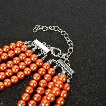 KOSMOS-LI 5 Layer Faux Orange Pearl Strand Choker Necklace for Women Jewelry