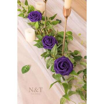 N&T NIETING Artificial Flowers 50pcs Real Looking Dusty Purple Foam Fake Roses with Stems for DIY Wedding Bouquets Bridal Shower Centerpieces Arrangements Party Tables Decorations