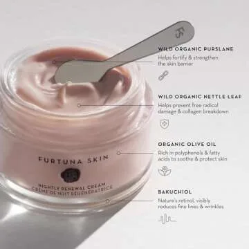 Furtuna Skin Nightly Renewal Cream - Intensive Overnight Regenerative Repair Moistrurizer, Bakuchiol & Ceramide Infused, Vegan, EWG Verified