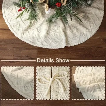 LimBridge 36 Inch Knitted Cream Christmas Tree Skirt