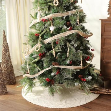 LimBridge 36 Inch Knitted Cream Christmas Tree Skirt