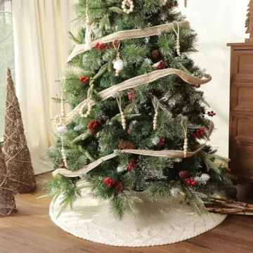LimBridge 36 Inch Knitted Cream Christmas Tree Skirt