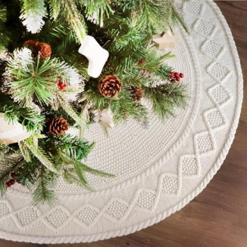 LimBridge 36 Inch Knitted Cream Christmas Tree Skirt