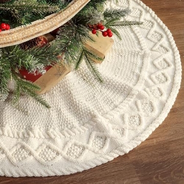 LimBridge 36 Inch Knitted Cream Christmas Tree Skirt