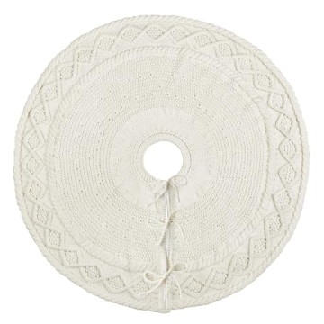 LimBridge 36 Inch Knitted Cream Christmas Tree Skirt