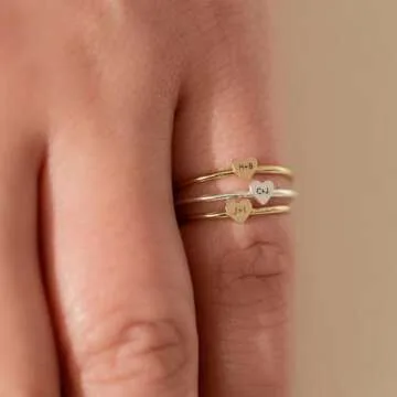 Personalized 14K Gold Filled Heart Initial Rings for Women