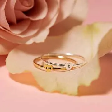 Personalized 14K Gold Filled Heart Initial Rings for Women