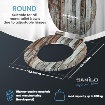 SANILO Wooden Toilet Seat with Soft Close: Antique Design, Durable Comfort, Adjustable Fit