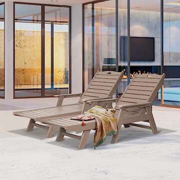 nalone Chaise Lounge Set of 2 Outdoor with 5-Position Adjustable Backrest, HDPE Lounge Chair for Out...