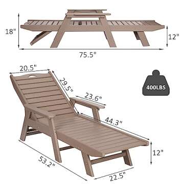 nalone Chaise Lounge Set of 2 Outdoor with 5-Position Adjustable Backrest, HDPE Lounge Chair for Outside Supports Up to 400 LBS, Pool Lounge Chairs for Patio Poolside Deck Beach Backyard(Grey Brown)
