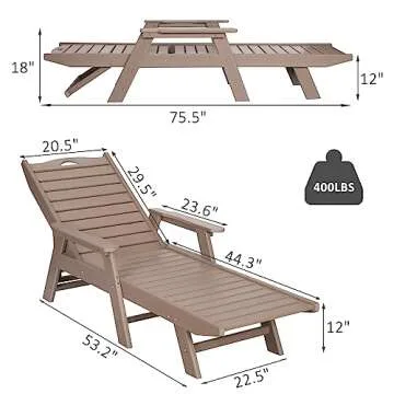 nalone Chaise Lounge Set of 2 Outdoor with 5-Position Adjustable Backrest, HDPE Lounge Chair for Outside Supports Up to 400 LBS, Pool Lounge Chairs for Patio Poolside Deck Beach Backyard(Grey Brown)