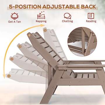 nalone Chaise Lounge Set of 2 Outdoor with 5-Position Adjustable Backrest, HDPE Lounge Chair for Outside Supports Up to 400 LBS, Pool Lounge Chairs for Patio Poolside Deck Beach Backyard(Grey Brown)