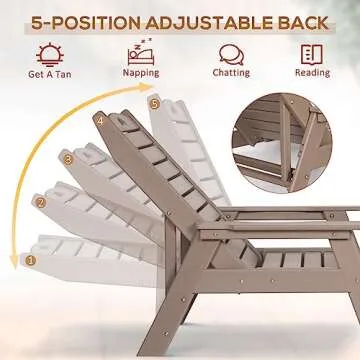 nalone Chaise Lounge Set of 2 Outdoor with 5-Position Adjustable Backrest, HDPE Lounge Chair for Outside Supports Up to 400 LBS, Pool Lounge Chairs for Patio Poolside Deck Beach Backyard(Grey Brown)
