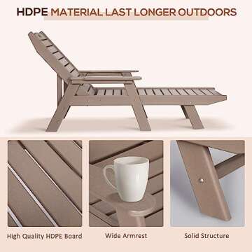 nalone Chaise Lounge Set of 2 Outdoor with 5-Position Adjustable Backrest, HDPE Lounge Chair for Outside Supports Up to 400 LBS, Pool Lounge Chairs for Patio Poolside Deck Beach Backyard(Grey Brown)