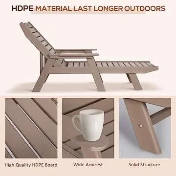 nalone Chaise Lounge Set of 2 Outdoor with 5-Position Adjustable Backrest, HDPE Lounge Chair for Outside Supports Up to 400 LBS, Pool Lounge Chairs for Patio Poolside Deck Beach Backyard(Grey Brown)