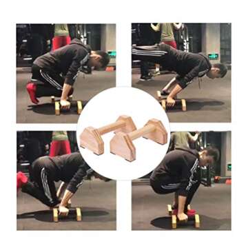 Wakauto 2pcs Wood Push Up Bars with Full Non-Slip Baseplate Pushup Handle for Floor Workouts Parallettes Stretch Stand Strength Training Pushup Stands for Men Women Home Gym Fitness