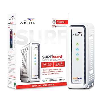 ARRIS SURFboard SB6190 DOCSIS 3.0 Cable Modem, Approved for Cox, Spectrum, Xfinity & others (White), Max Download Speed: 1.4 Gbps