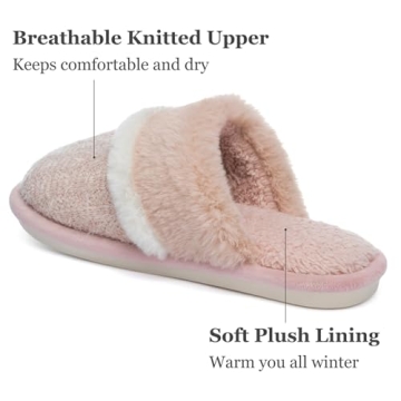 House Slippers for Women Fluffy Memory Foam Cute Comfy Fuzzy Slippers Slip on Anti-Skid Christmas Gifts for Women Mom Indoor and Outdoor Size 7 8 Pink