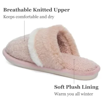 House Slippers for Women Fluffy Memory Foam Cute Comfy Fuzzy Slippers Slip on Anti-Skid Christmas Gifts for Women Mom Indoor and Outdoor Size 7 8 Pink