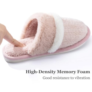 House Slippers for Women Fluffy Memory Foam Cute Comfy Fuzzy Slippers Slip on Anti-Skid Christmas Gifts for Women Mom Indoor and Outdoor Size 7 8 Pink