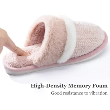 House Slippers for Women Fluffy Memory Foam Cute Comfy Fuzzy Slippers Slip on Anti-Skid Christmas Gifts for Women Mom Indoor and Outdoor Size 7 8 Pink